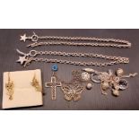 2 SILVER NECKLACE CHAINS 65g AND OTHER COSTUME JEWELLERY INC. OWL EARRINGS, CRUCIFIX SOME AF