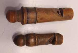 2 WOODEN TREEN WHISTLES LONGEST 5CM