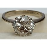 18CT GOLD DIAMOND SOLITAIRE RING SIZE H 2.7g APPROX 1.4 TO 1.5CT DIAMOND