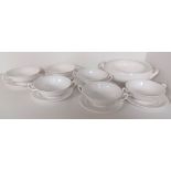 SPODE BONE CHINA WHITE SOUP BOWLS AND PLATE AND A TUREEN NO LID 13 PIECES