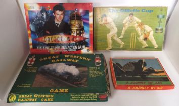 VINTAGE BOARD GAMES DOCTOR WHO, GILLETTE CUP, GWR GAME, JOURNEY BY AIR