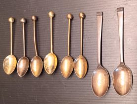 2 SILVER 1954 TEASPOONS, AND 6 COFFEE SPOONS INSCRIBED ITALY