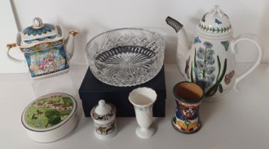 PORTMEIRION COFFEE POT, STUART GLASS BOWL ETC