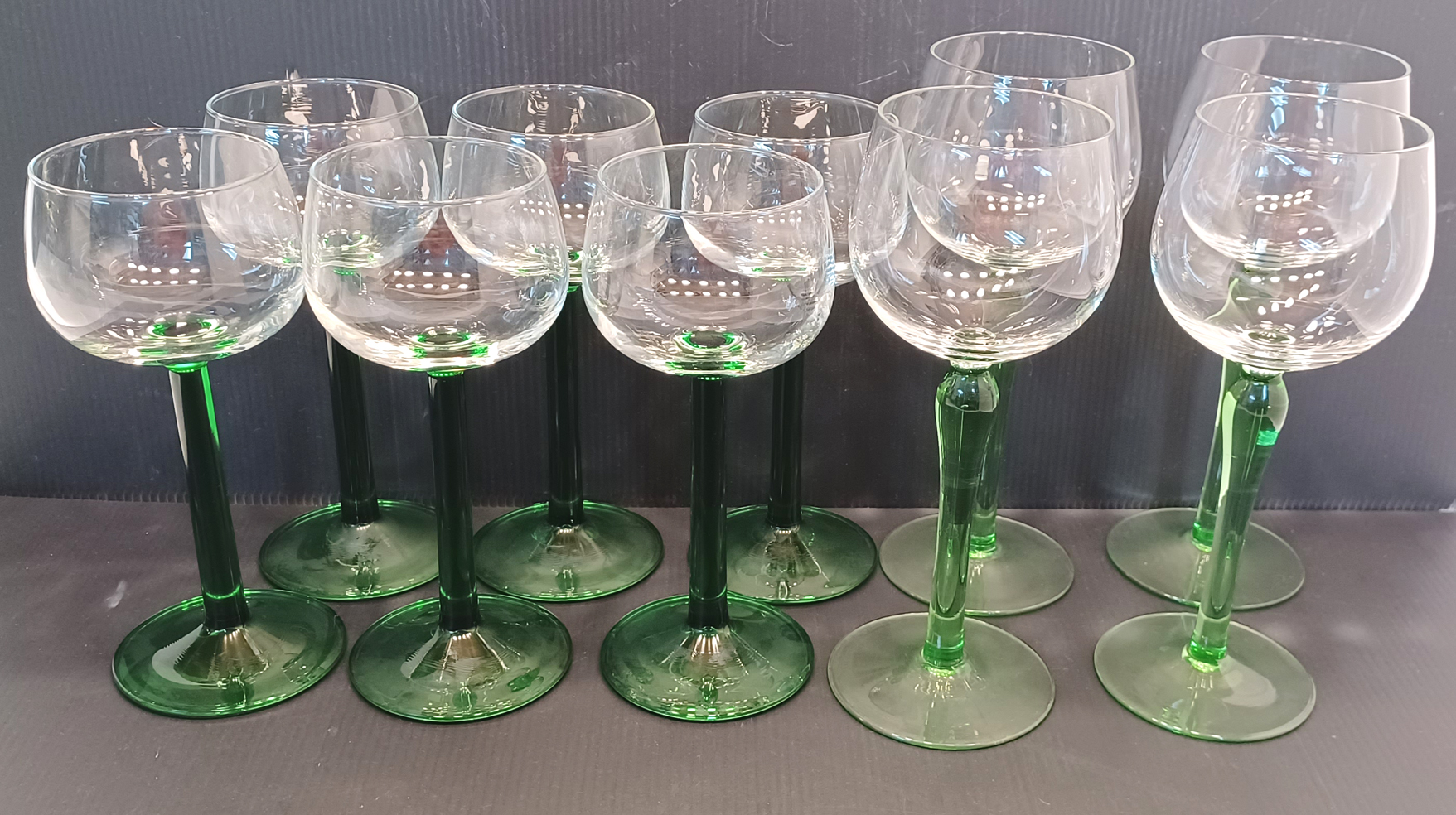 SET OF 6 AND 4 GREEN STEM GLASSES