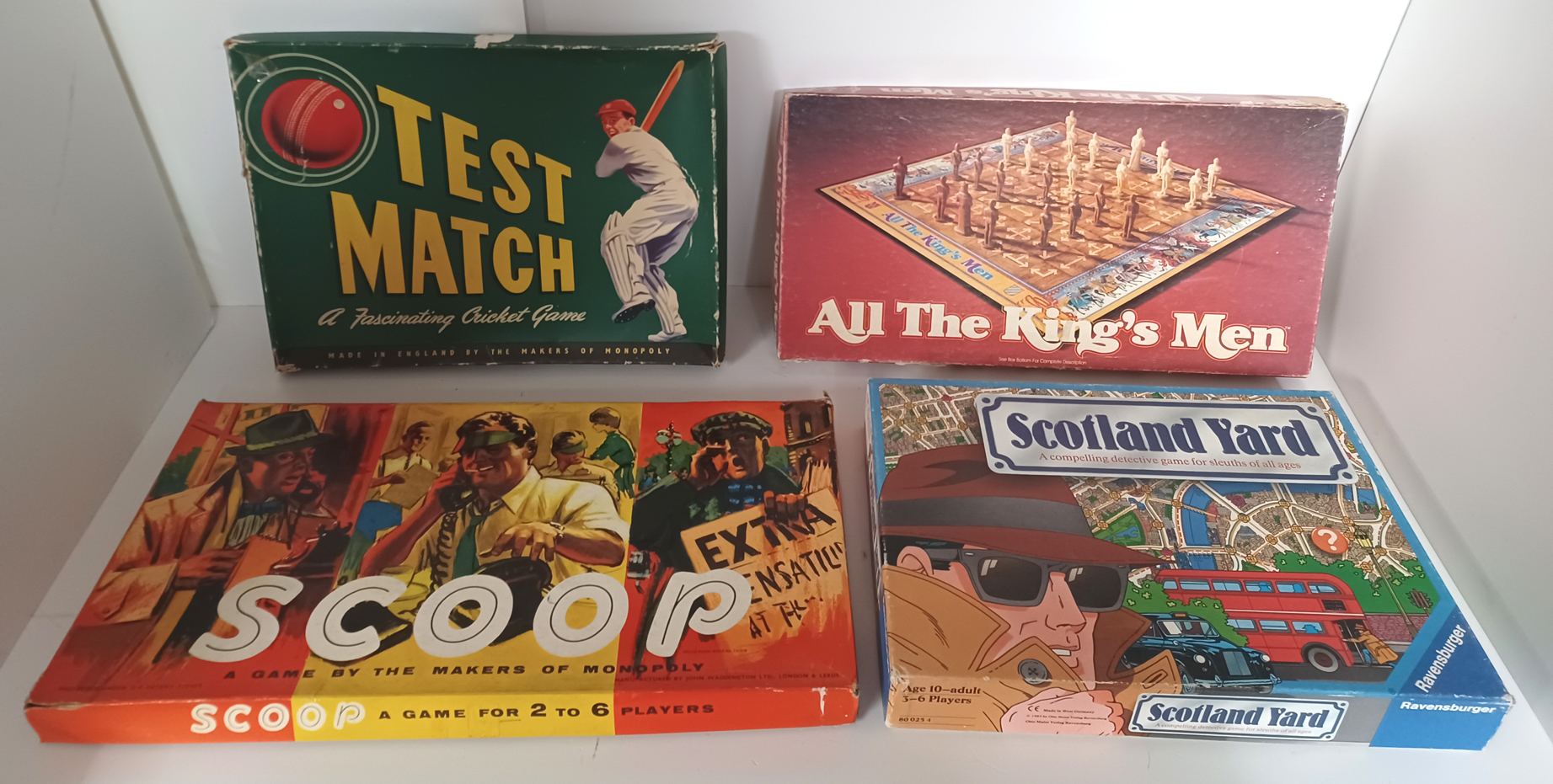 VINTAGE BOARD GAMES TEST MATCH, ALL THE KINGS MEN, SCOOP, SCOTLAND YARD