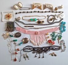 COLLECTION OF JEWELLERY MAINLY VINTAGE COSTUME. INC. 2 SILVER NECKLACES, PEARL NECKLACE ETC.