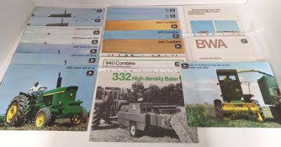 COLLECTION OF 27 JOHN DEERE TRACTOR & MACHINERY BROCHURES FROM THE 1970's SOME WITH DEALER STAMPS