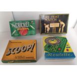 VINTAGE BOARD GAMES CRICKET TRIVIA, THE TEST MATCH, SCOOP, ROULETTE