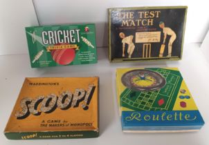 VINTAGE BOARD GAMES CRICKET TRIVIA, THE TEST MATCH, SCOOP, ROULETTE