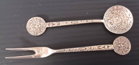 MEXICAN SILVER FORK AND SPOON 9CM LONG