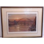 IVAN LINDSAY - THE TYNE BRIDGE "SUNSET" FRAMED 43CM X 33CM