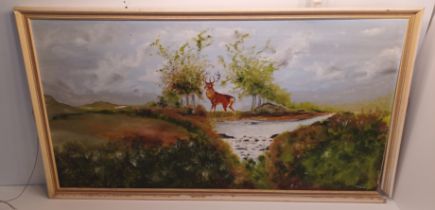OIL PAINTING OF A STAG 17" X 31",,
