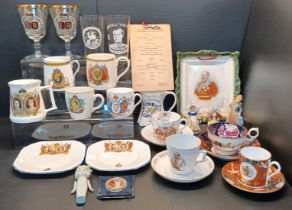 27 PIECES OF ROYALTY CUPS, GLASSES ETC. INC. ANTIQUE GAUDY WELSH CUP AND SAUCER OF ROYA