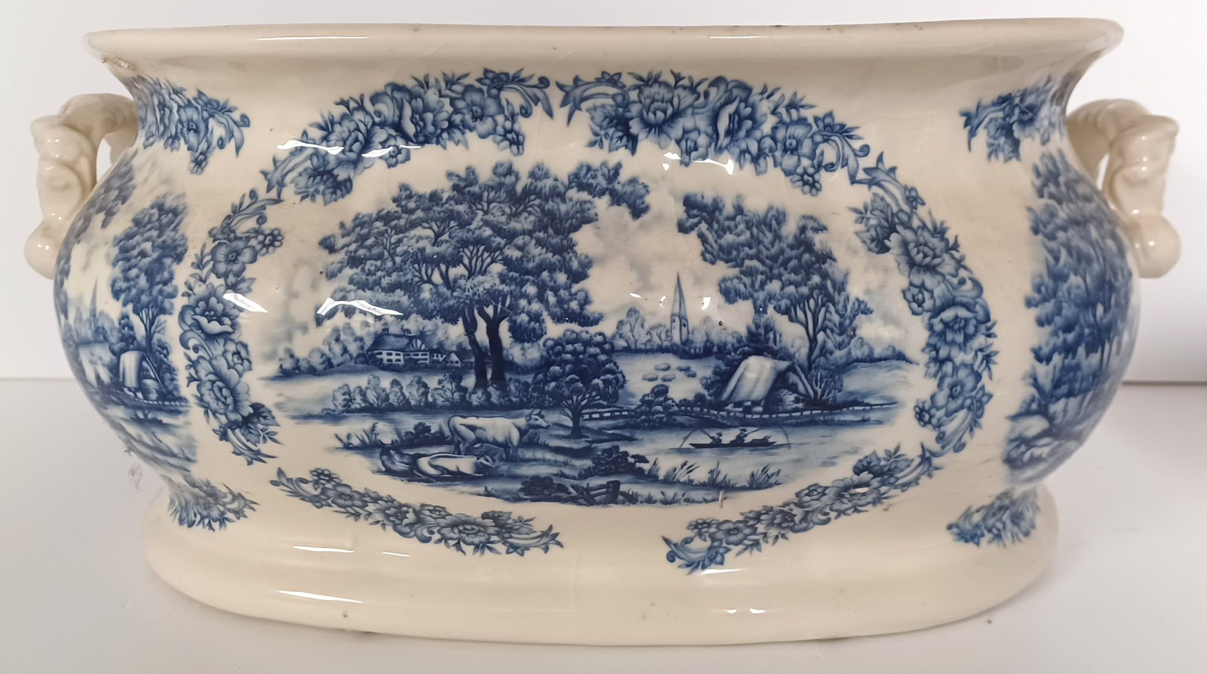 BLUE AND WHITE CHINA INC. SPODE ITALIAN, WILLOW PATTERN, MYOTT MEAKIN, IRONSTONE CACHEPOT FOOT BATH  - Image 3 of 3