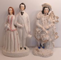 STAFFORDSHIRE FLATBACKS PRINCE & PRINCESS, AND BAGPIPER TALLEST 15"