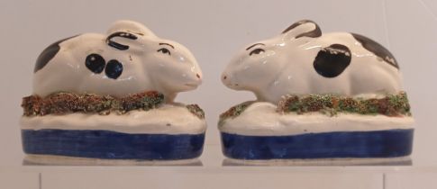 2 STAFFORDSHIRE RABBITS 3.5" IN LENGTH