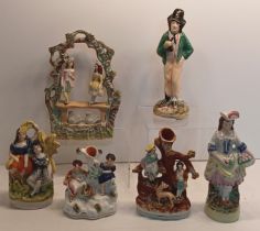 6 STAFFORDSHIRE FLATBACKS INC WATER/GIN TALLEST 8.5"