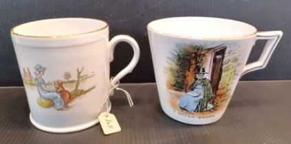 TWO SHELLEY CABINET CUPS - A WELSH WOMAN LATE FOLEY AND LADY SITTING WITH GIRL