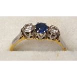 18CT SAPPHIRE AND DIAMONDS RING SIZE L 2.4g