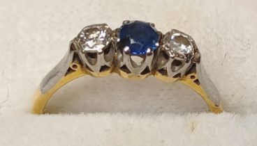 18CT SAPPHIRE AND DIAMONDS RING SIZE L 2.4g