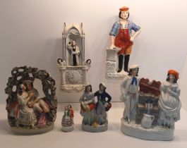 6 STAFFORDSHIRE FLATBACKS INC WESLEY & BLACKSMITH TALLEST 11"