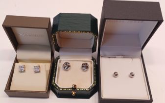 TWO PAIRS 9CT WHITE GOLD EARRINGS, A PAIR OF CZ EARRINGS WITH 9CT ON BUTTERFLIES TOTAL WEIGHT 3.8g