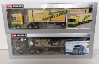 TWO WSI 1/50 DIECAST MODEL TRUCK ISSUE COMPRISING DAF XF 105 6X2 WILLIAMS TRANSPORT AND VOLVO FH4 GL