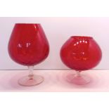 2 RUBY RED LARGE BALLOON / BRANDY GLASSES TALLEST 28CM