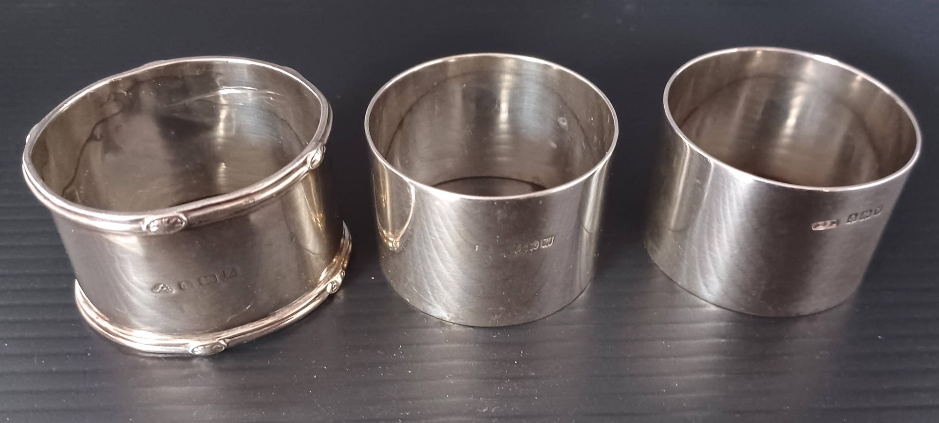 3 SILVER NAPKIN RINGS - 2 BIRM 1921 AND OTHER 1924 