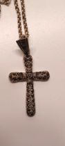 SILVER MARCASITE 3 CM CROSS ON SILVER CHAIN 19" LENGTH 12.5g