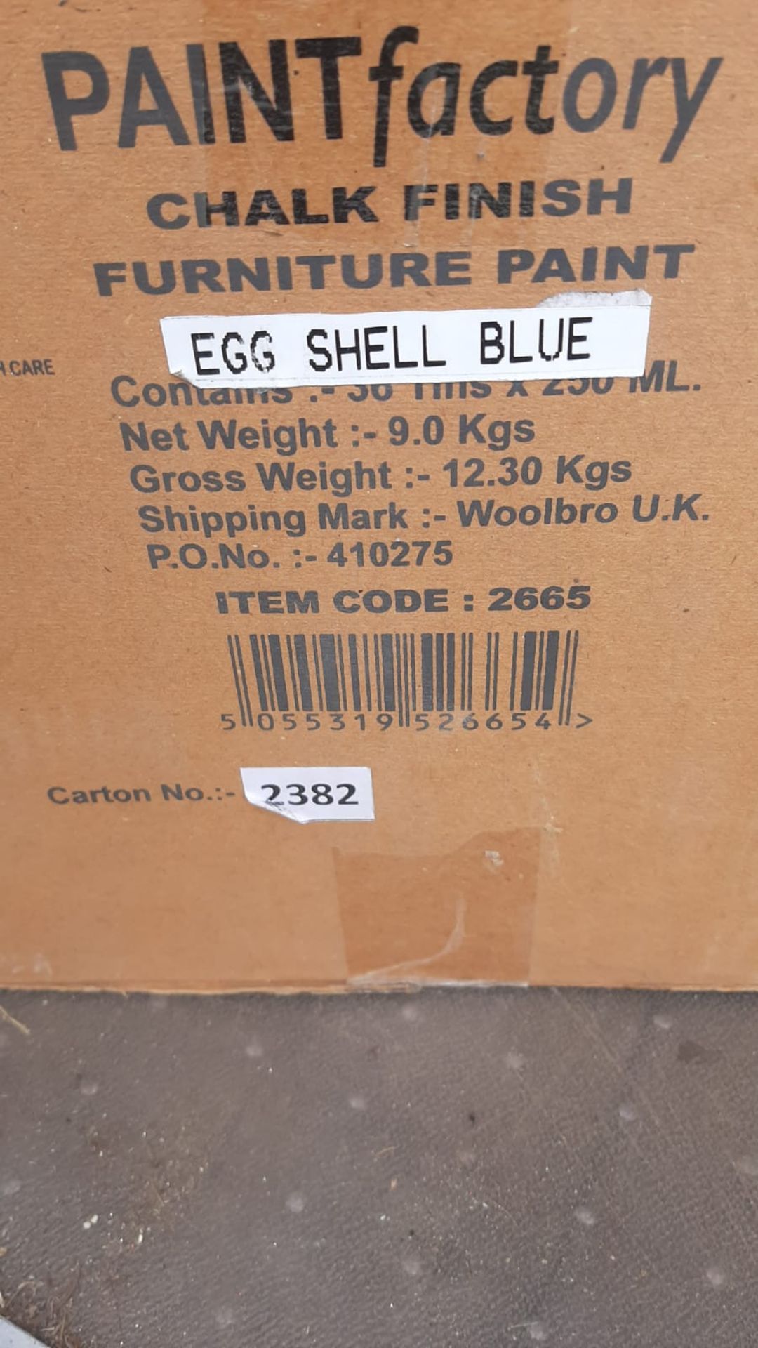 Egg shell blue chalk paint 6 x boxes of 36 tins all new *NO VAT* - Image 2 of 2