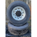 2 X XLITE SUPER SINGLE ALLOY TRAILER WHEELS FITTED WITH GOODYEAR 385-65 22.5 TYRES *PLUS VAT*