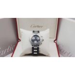 CARTIER CHRONOSCAPH MENS SWISS WATCH, STEEL & BLACK. *NO VAT*