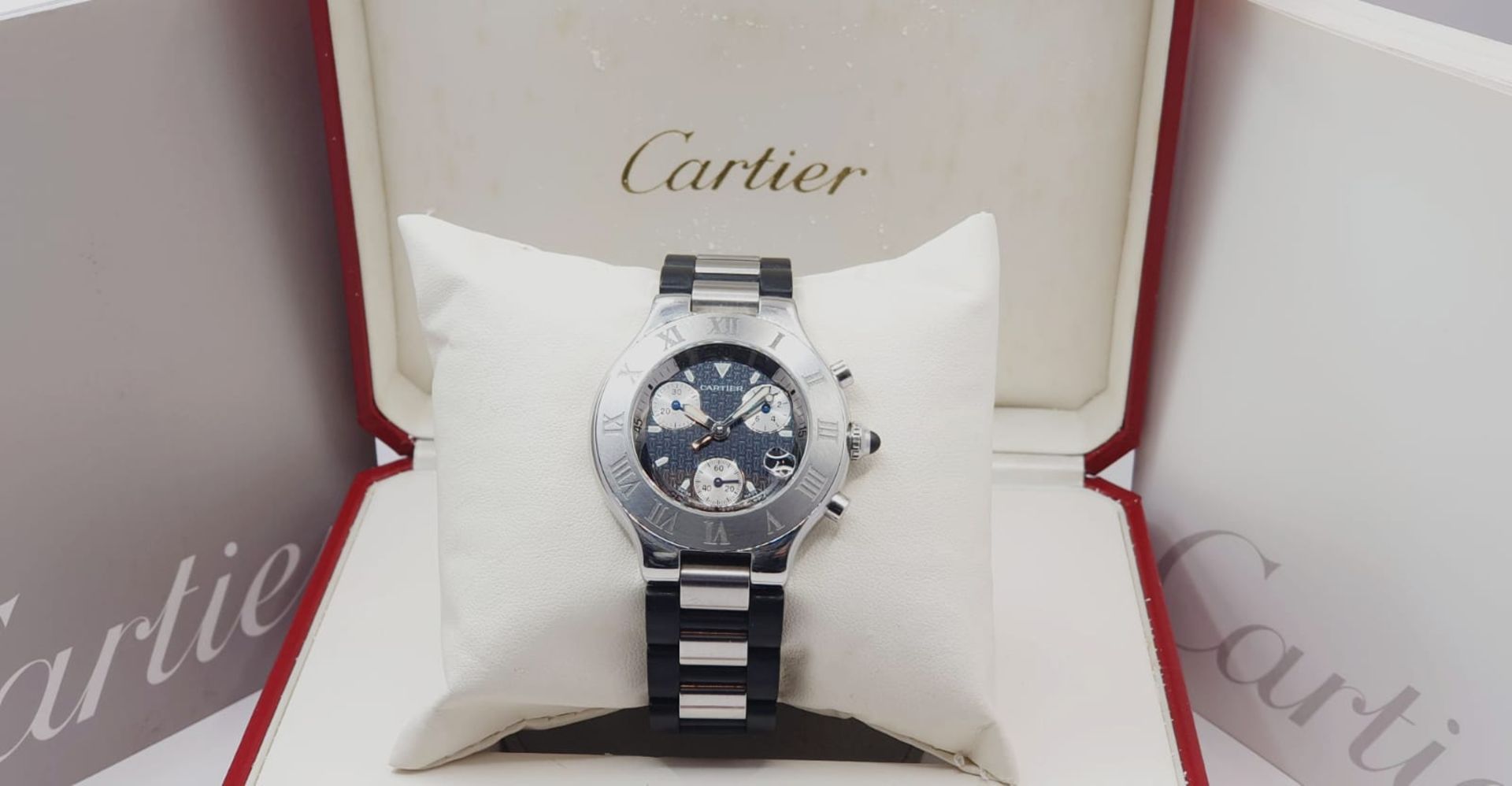 CARTIER CHRONOSCAPH MENS SWISS WATCH, STEEL & BLACK. *NO VAT*