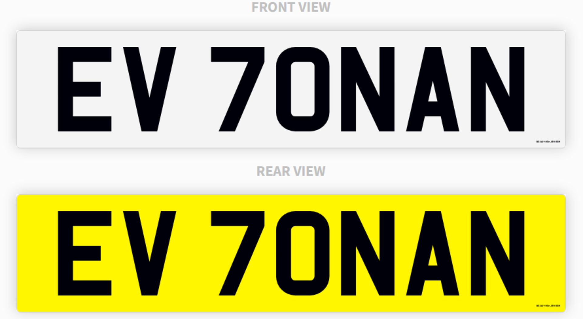 PRIVATE REGISTRATION "EV 70NAN" *NO VAT*