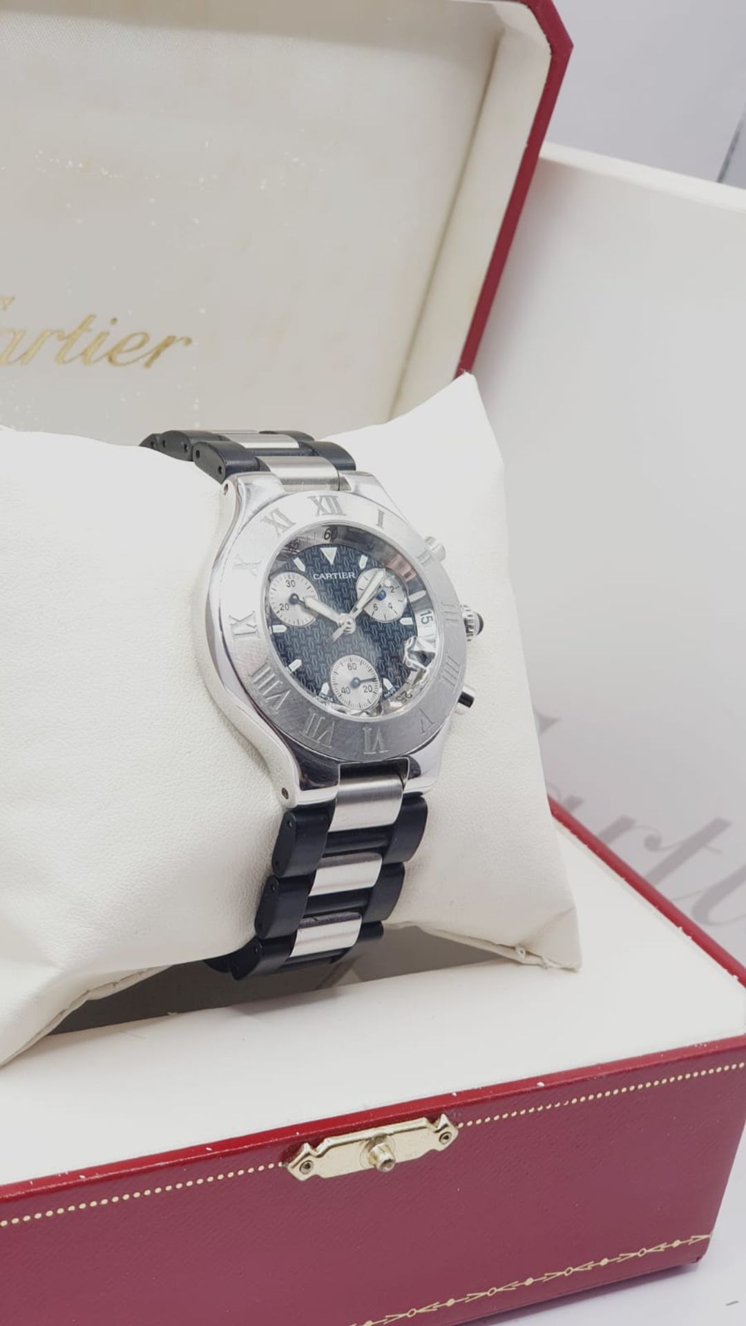 CARTIER CHRONOSCAPH MENS SWISS WATCH, STEEL & BLACK. *NO VAT* - Image 3 of 11