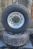 2 X XLITE SUPER SINGLE ALLOY TRAILER WHEELS FITTED WITH GOODYEAR 385-65 22.5 TYRES *PLUS VAT*