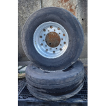 2 X XLITE SUPER SINGLE ALLOY TRAILER WHEELS FITTED WITH GOODYEAR 385-65 22.5 TYRES *PLUS VAT*