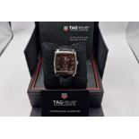 TAG HEUER MONACO CALIBRE AUTOMATIC MENS BLACK WATCH WITH BOX & GUARANTEE CARD NO VAT