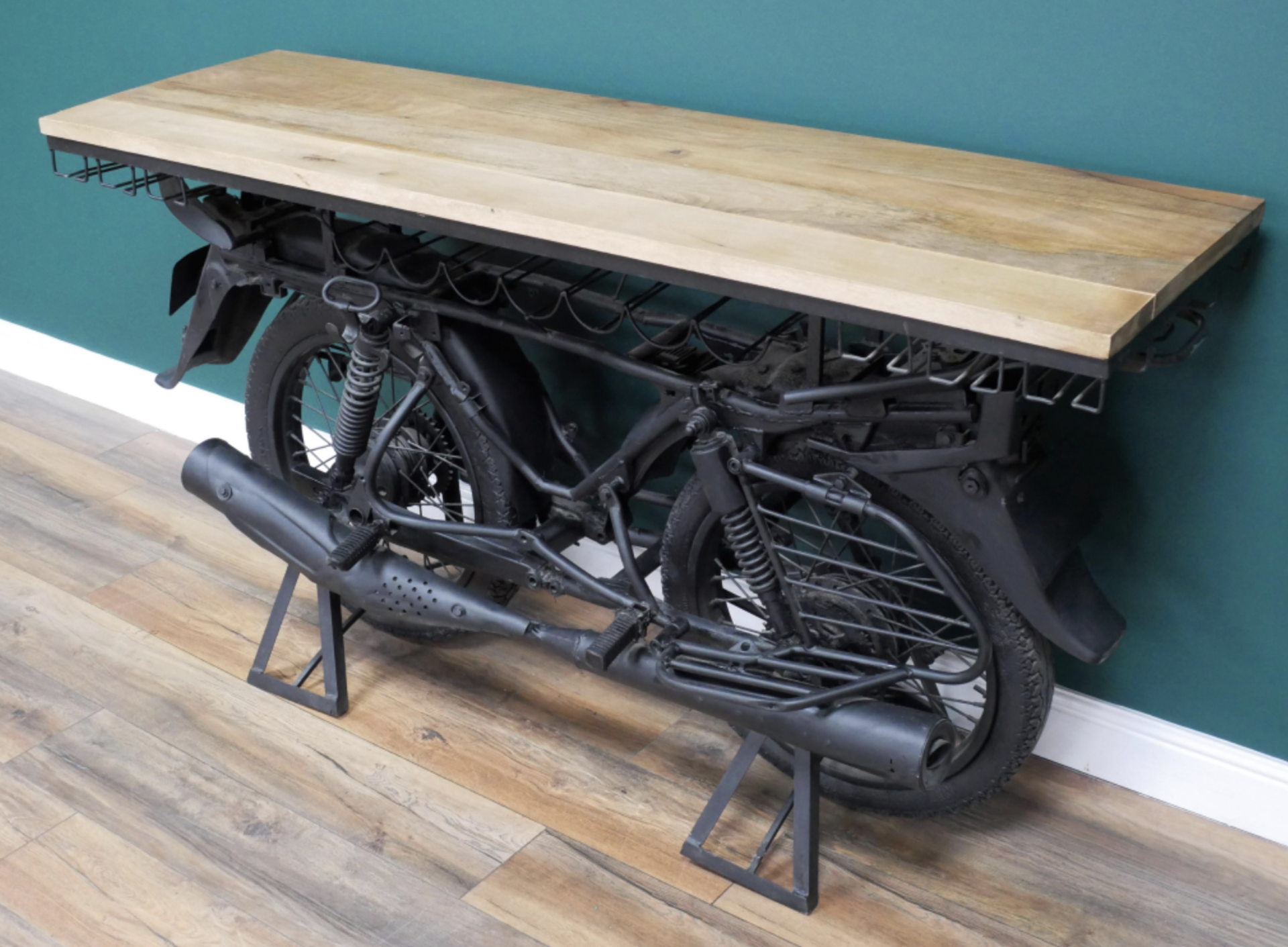 MOTORBIKE THEMED BAR TOP / COUNTER WITH WINE RACK AND GLASS HANGERS *PLUS VAT* - Image 3 of 11