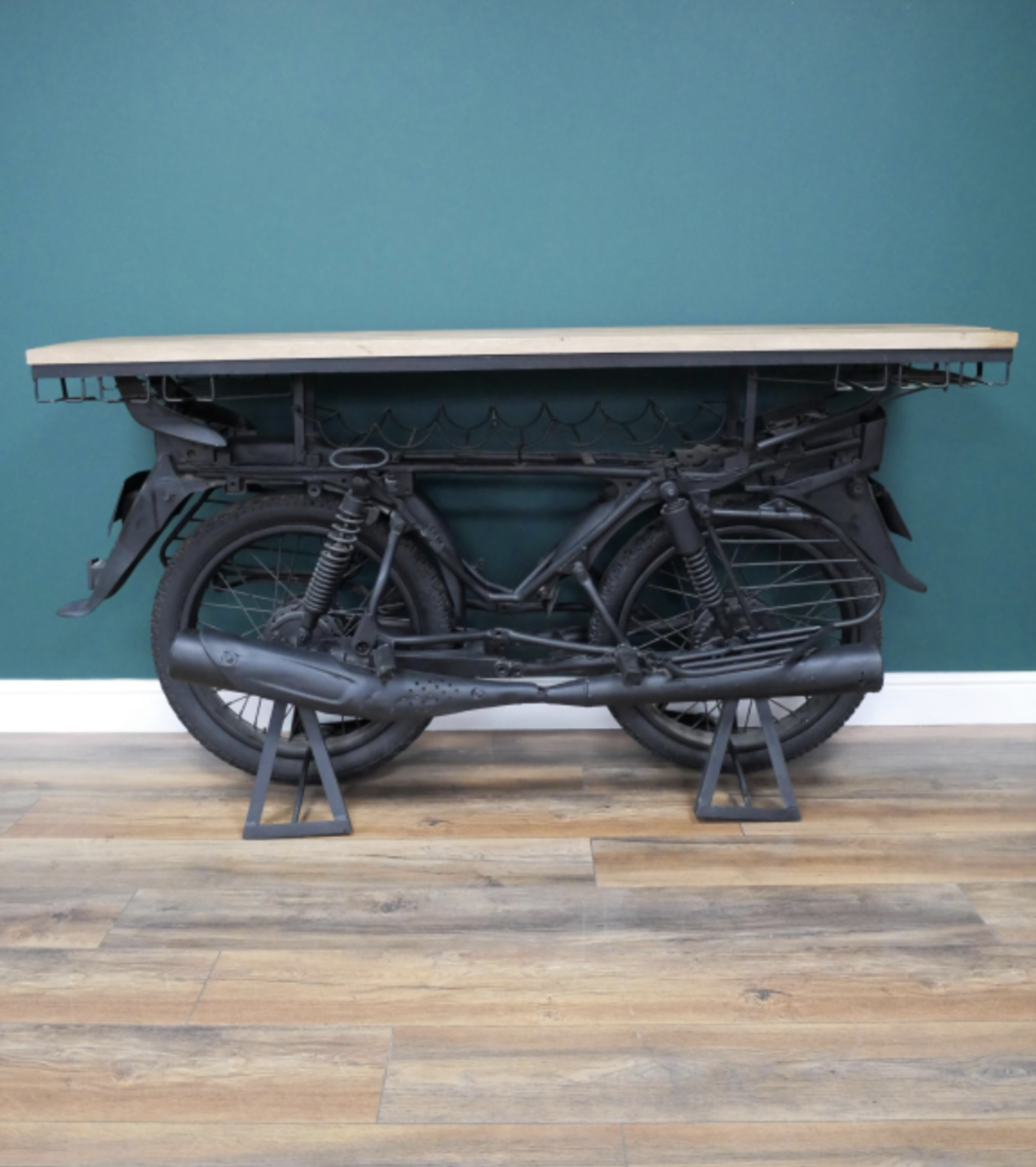 MOTORBIKE THEMED BAR TOP / COUNTER WITH WINE RACK AND GLASS HANGERS *PLUS VAT* - Image 6 of 11