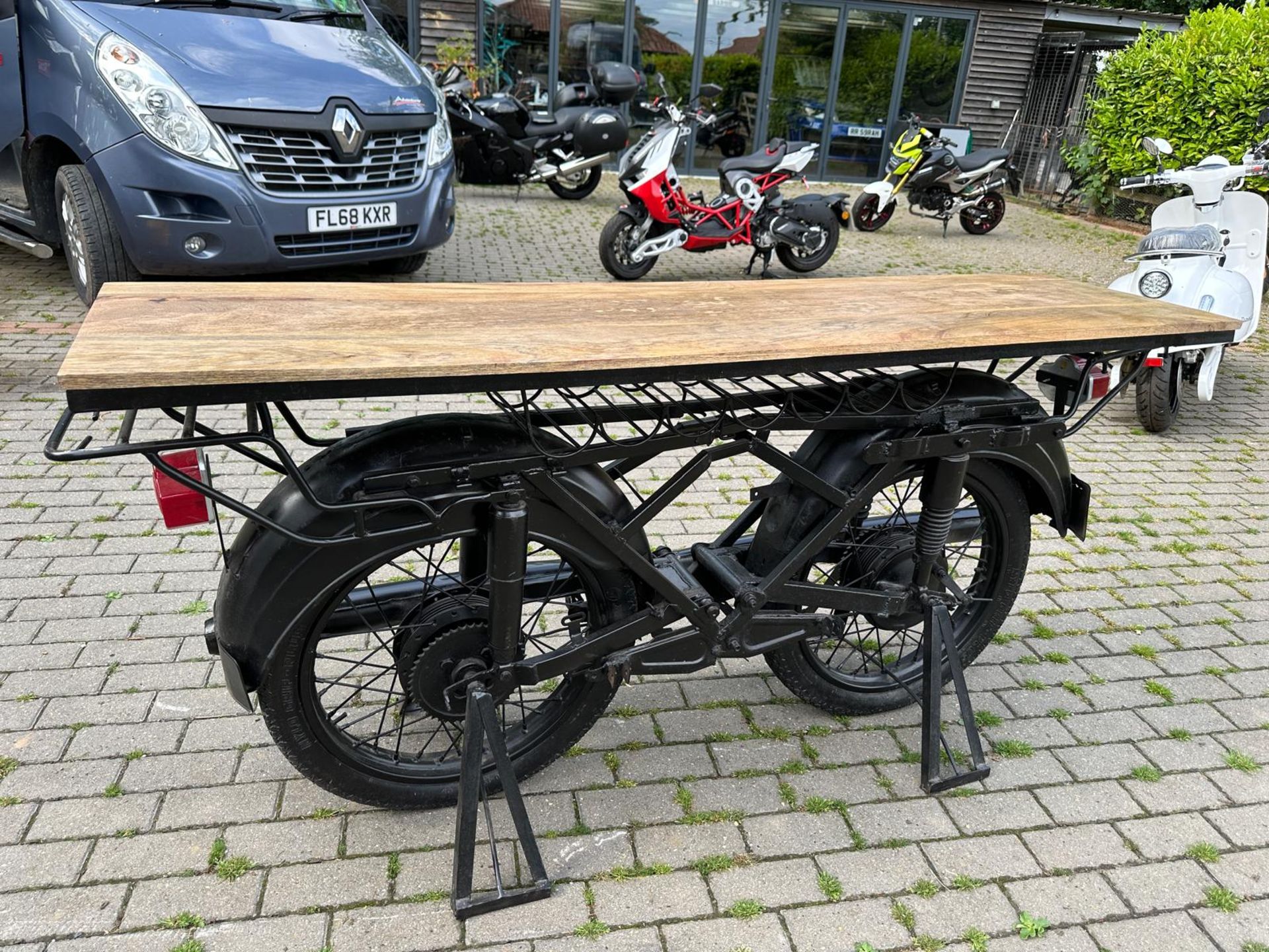MOTORBIKE THEMED BAR TOP / COUNTER WITH WINE RACK AND GLASS HANGERS *PLUS VAT* - Image 9 of 11