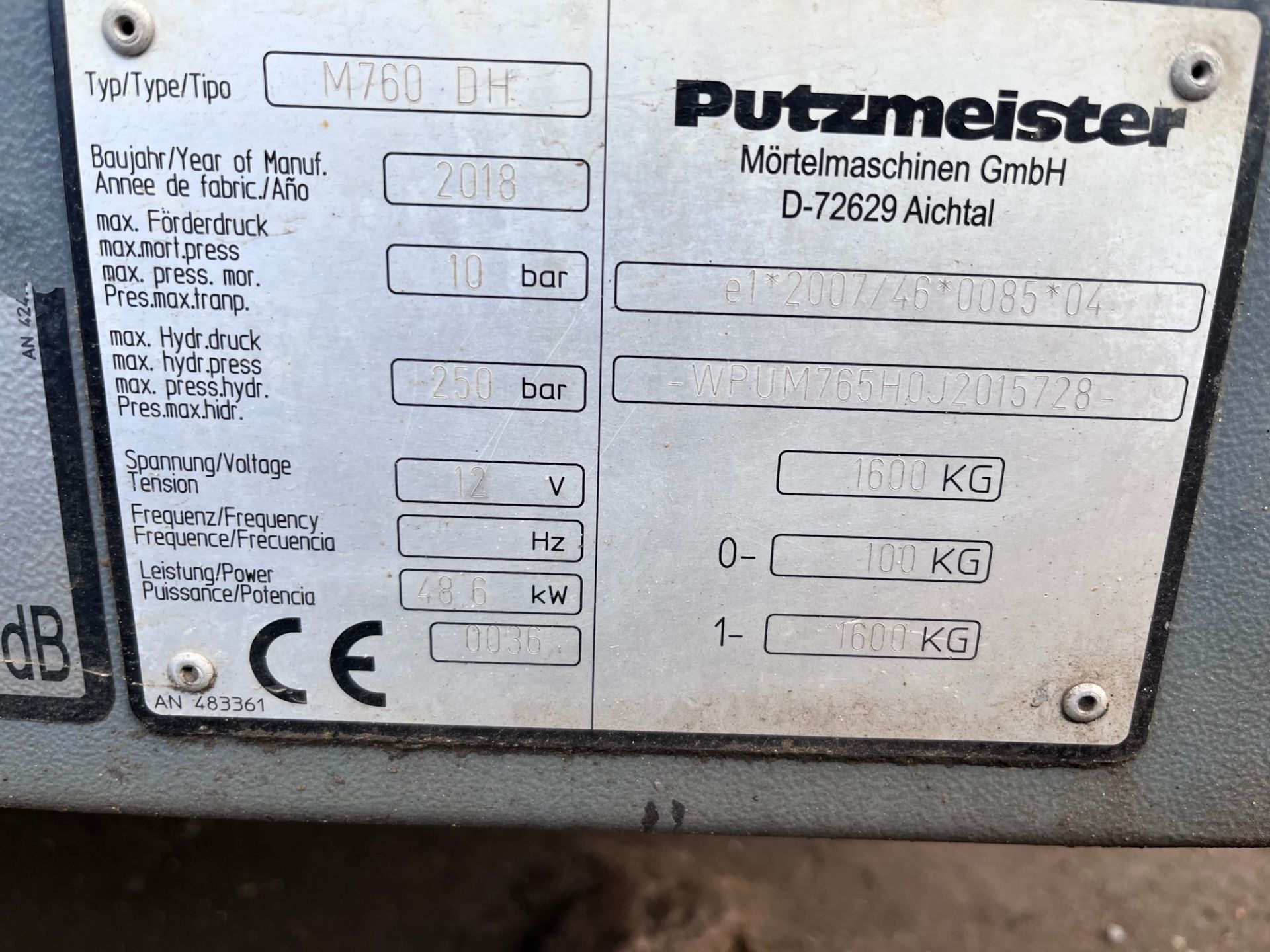 2018 Putzmiester M760 concrete pump, only 1100 hours *PLUS VAT* - Image 5 of 5