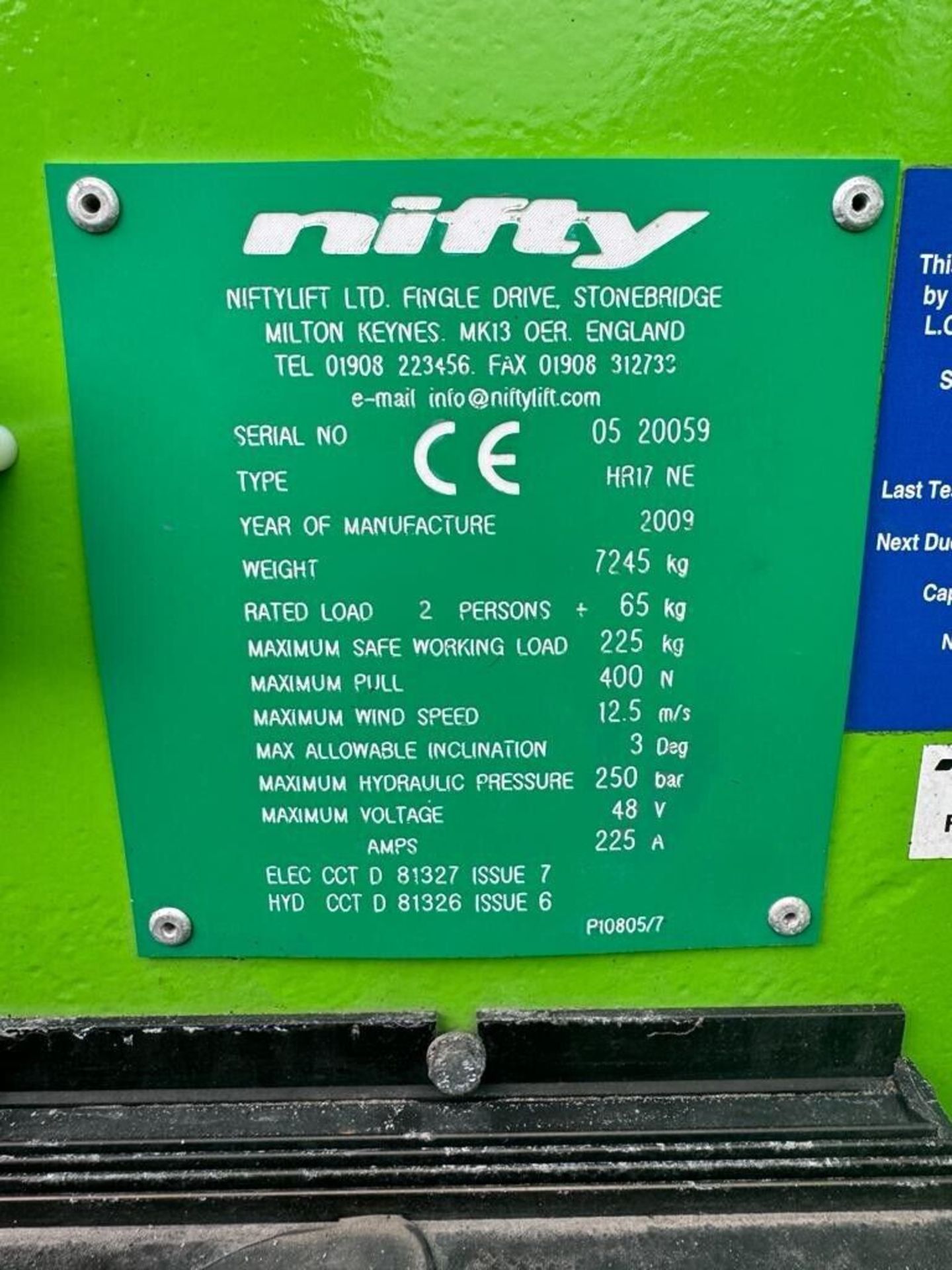 NIFTY LIFT HR17 NE ELEC/BATTERY CHERRY PICKER ACCESS PLATFORM 17M WORKING HEIGHT *PLUS VAT* - Image 9 of 9