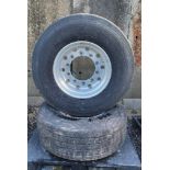 2 X XLITE SUPER SINGLE ALLOY TRAILER WHEELS FITTED WITH GOODYEAR 385-65 22.5 TYRES *PLUS VAT*