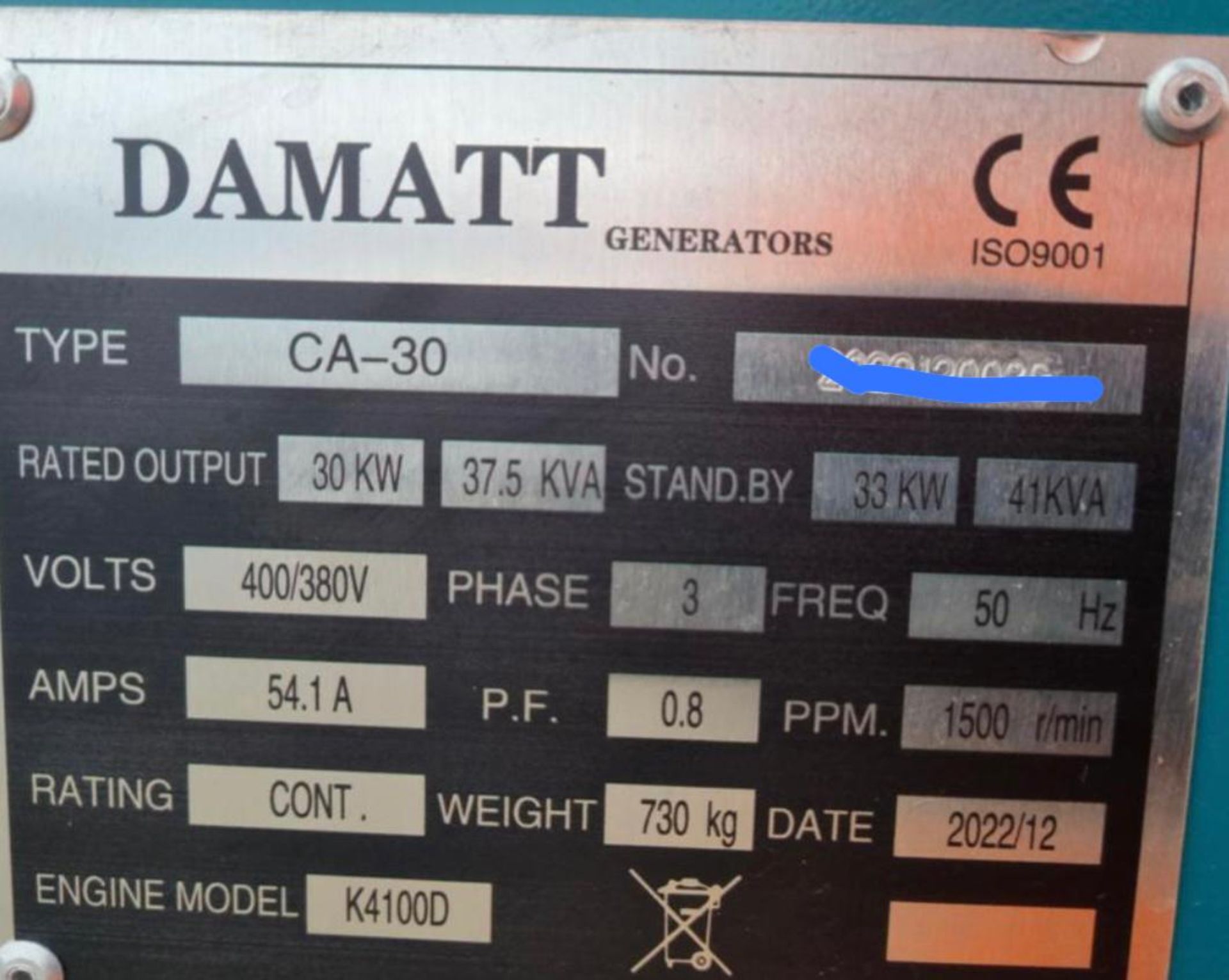 Unused Damatt 41KvA Diesel Generator *PLUS VAT* - Image 6 of 6