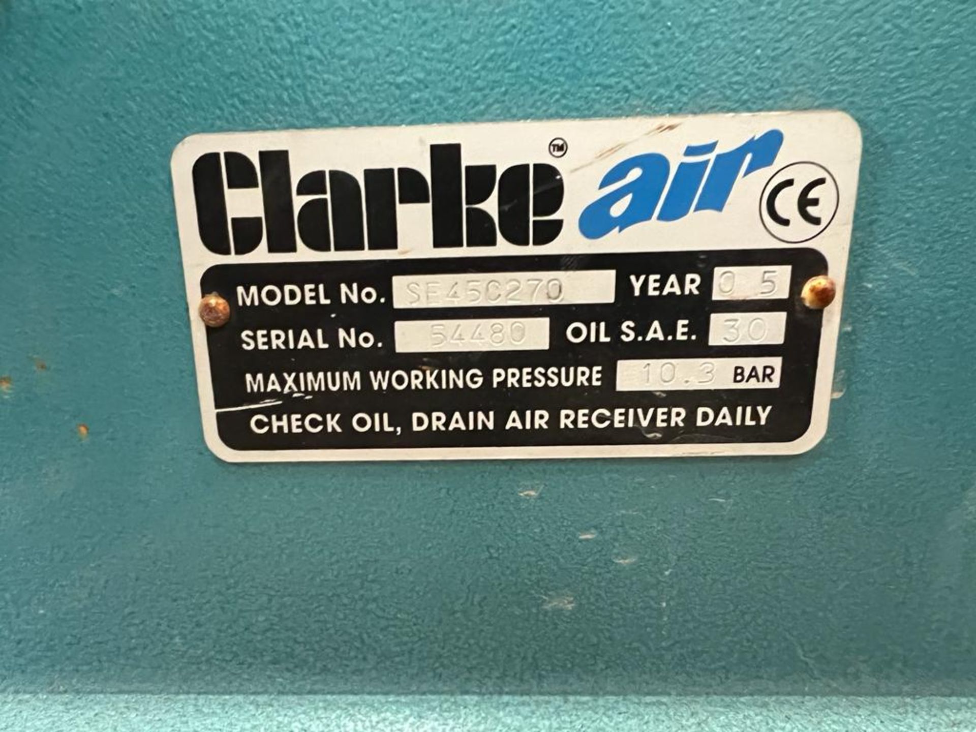 2005 Clarke Air SE45C270 Compressor *NO VAT* - Image 3 of 5