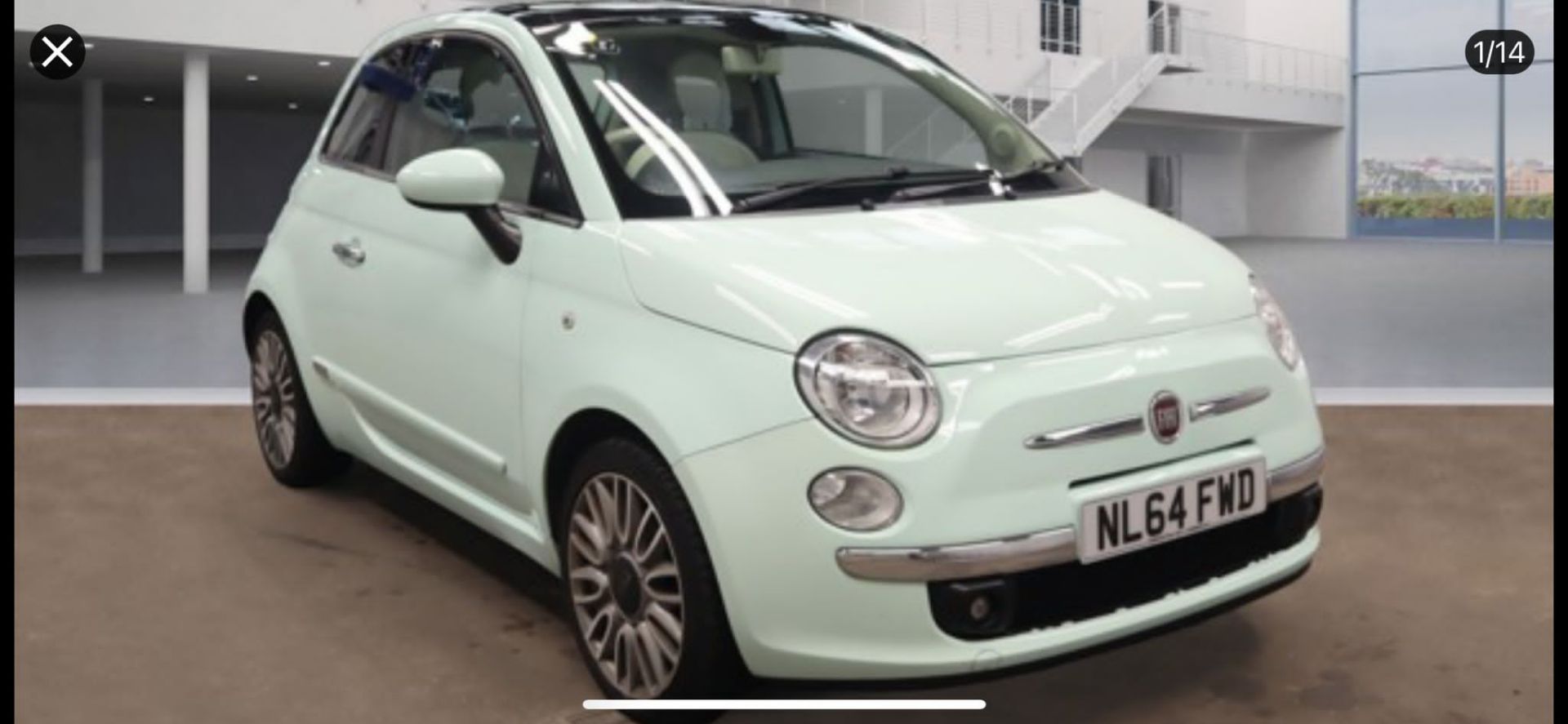 2014 FIAT 500 LOUNGE GREEN HATCHBACK *NO VAT* - Image 5 of 5