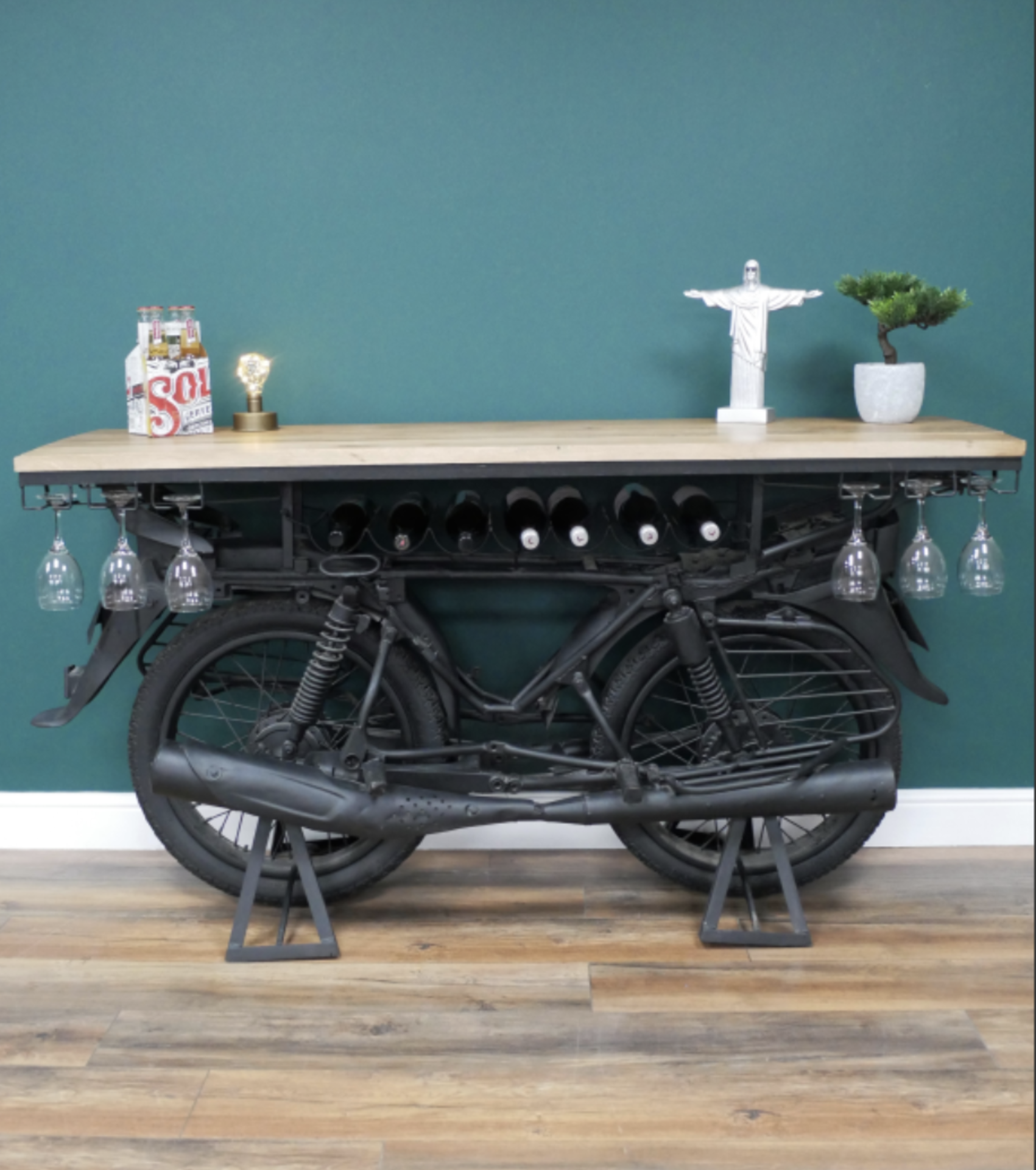MOTORBIKE THEMED BAR TOP / COUNTER WITH WINE RACK AND GLASS HANGERS *PLUS VAT* - Image 2 of 11