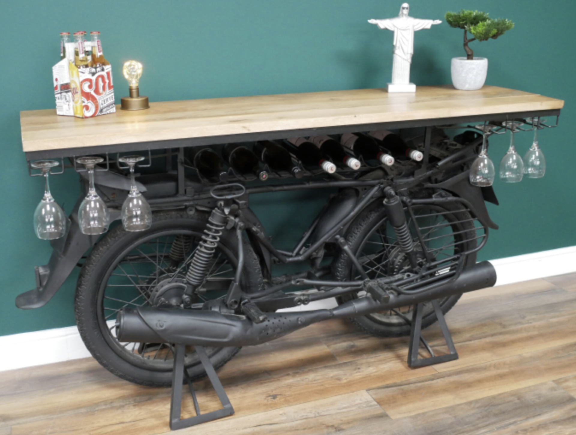 MOTORBIKE THEMED BAR TOP / COUNTER WITH WINE RACK AND GLASS HANGERS *PLUS VAT* - Image 2 of 11